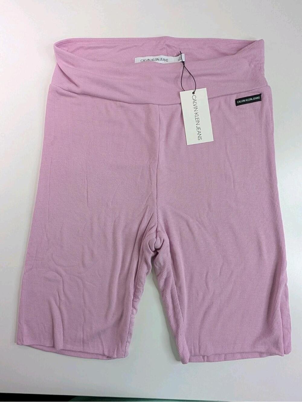 Calvin Klein Jeans NWT Ribbed Biker Shorts Womens Large Pink Lavender CJ0S8027